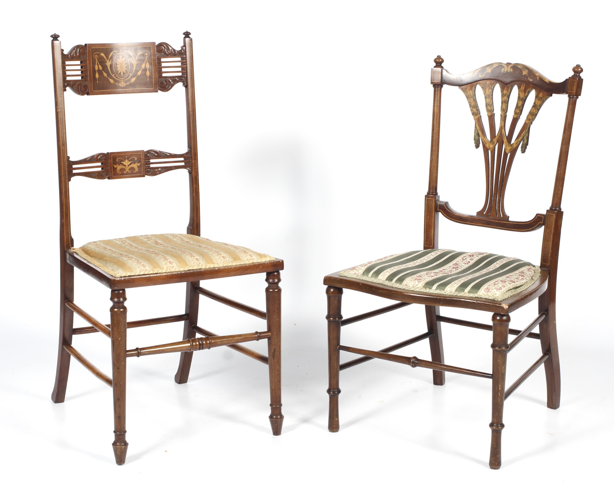 Two Edwardian inlaid mahogany bedroom chairs.