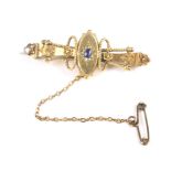 A late Victorian gold, sapphire and diamond brooch.