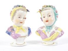 A pair of 19th century Continental porcelain Meissen-style busts of Bourbon Princesses.