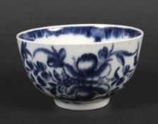 A Worcester porcelain blue and white tea bowl, circa 1765, blue crescent mark.
