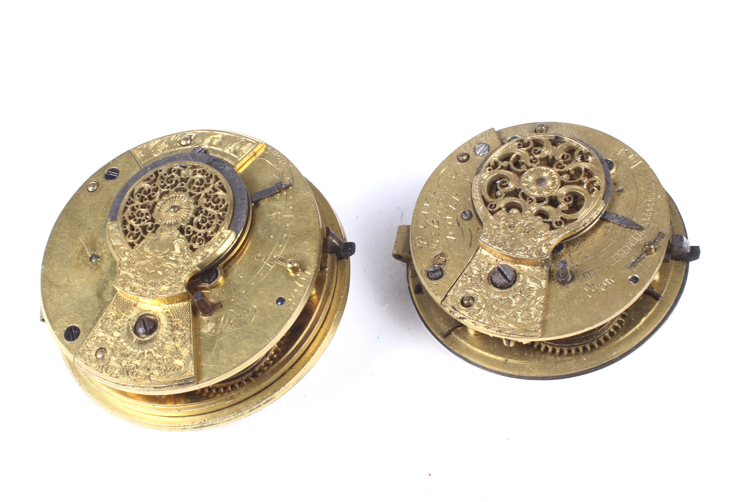 Two 19th century single fusee pocket watch movements. - Image 2 of 2