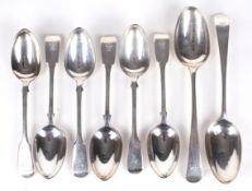 A set of six silver table spoons. Maker George W Adams (Chawner & Co) London 1841. Weight 270 grams.