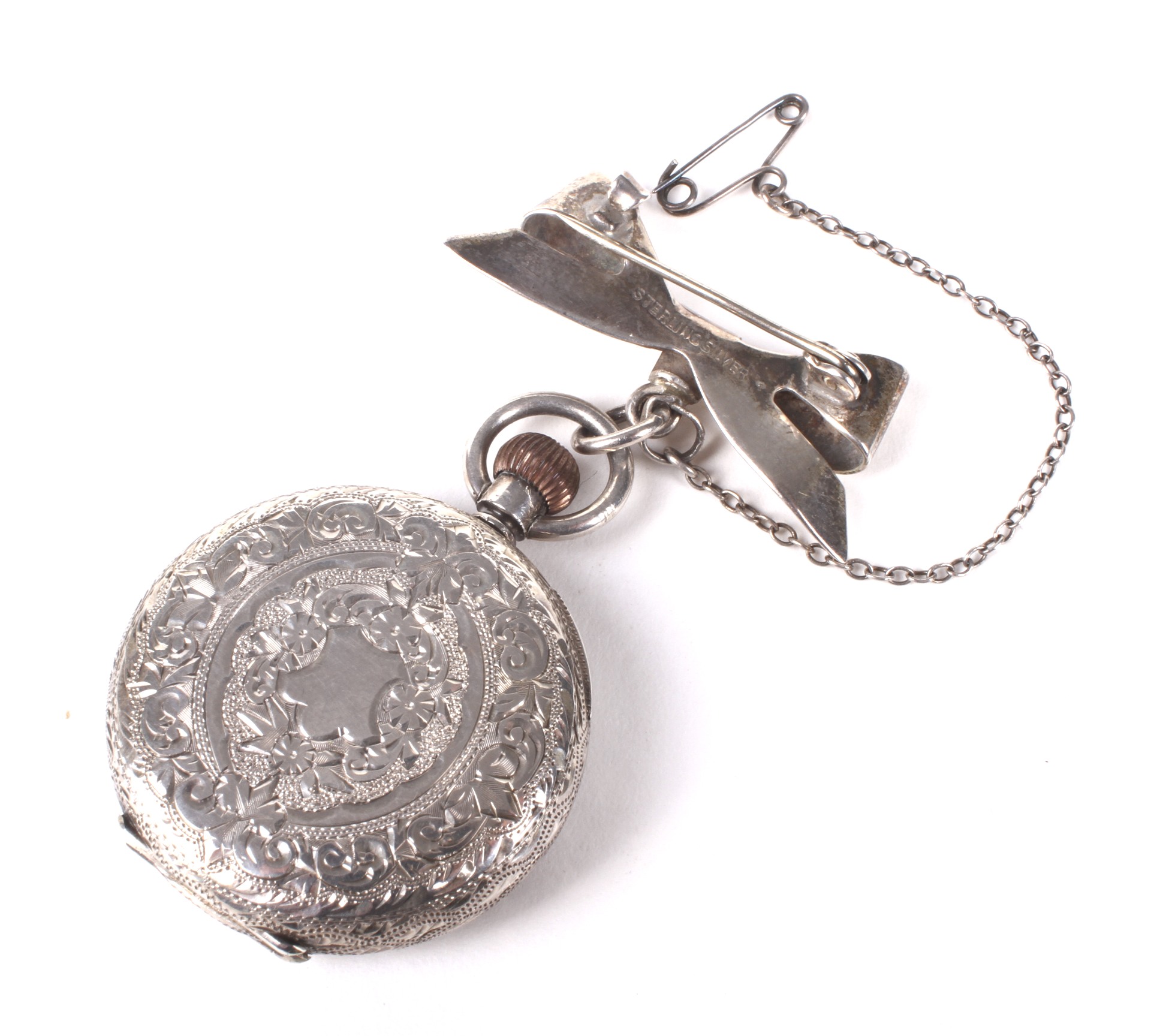 A silver and enamel cased keyless fob watch and fob. - Image 2 of 5