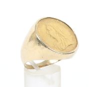 A Victorian 1893 full Sovereign mounted in yellow metal signet ring.