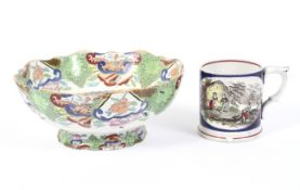 A 19th century Staffordshire pottery frog mug and a Mason's Ironstone footed punchbowl.