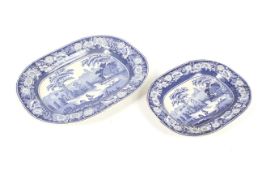 Two 19th century Staffordshire Wild Rose pattern blue and white pottery meat dishes.