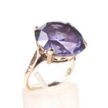 Egyptian gold amethyst set ring. Hallmarked, the stone measuring 1.5cm, size L, 5.8 grams.