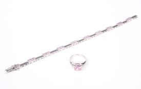 A pink and near-colourless cubic zirconia dress ring and a bracelet.