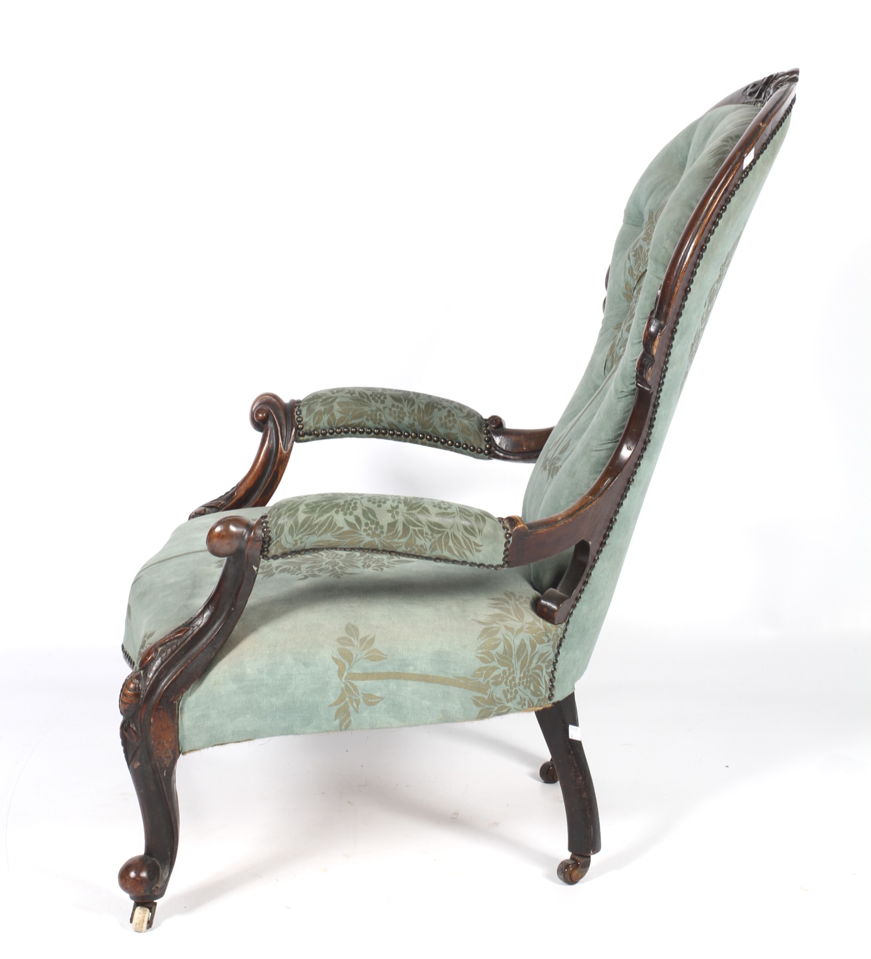 A Victorian mahogany framed spoon button back arm chair. - Image 2 of 2