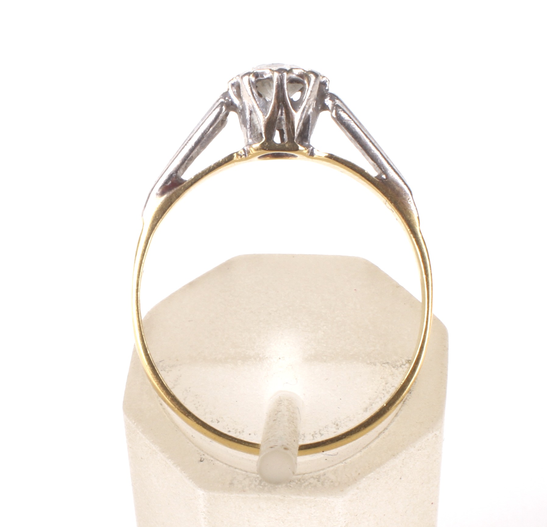 A mid-20th century gold and diamond solitaire ring. The round brilliant approx. 0. - Image 3 of 4