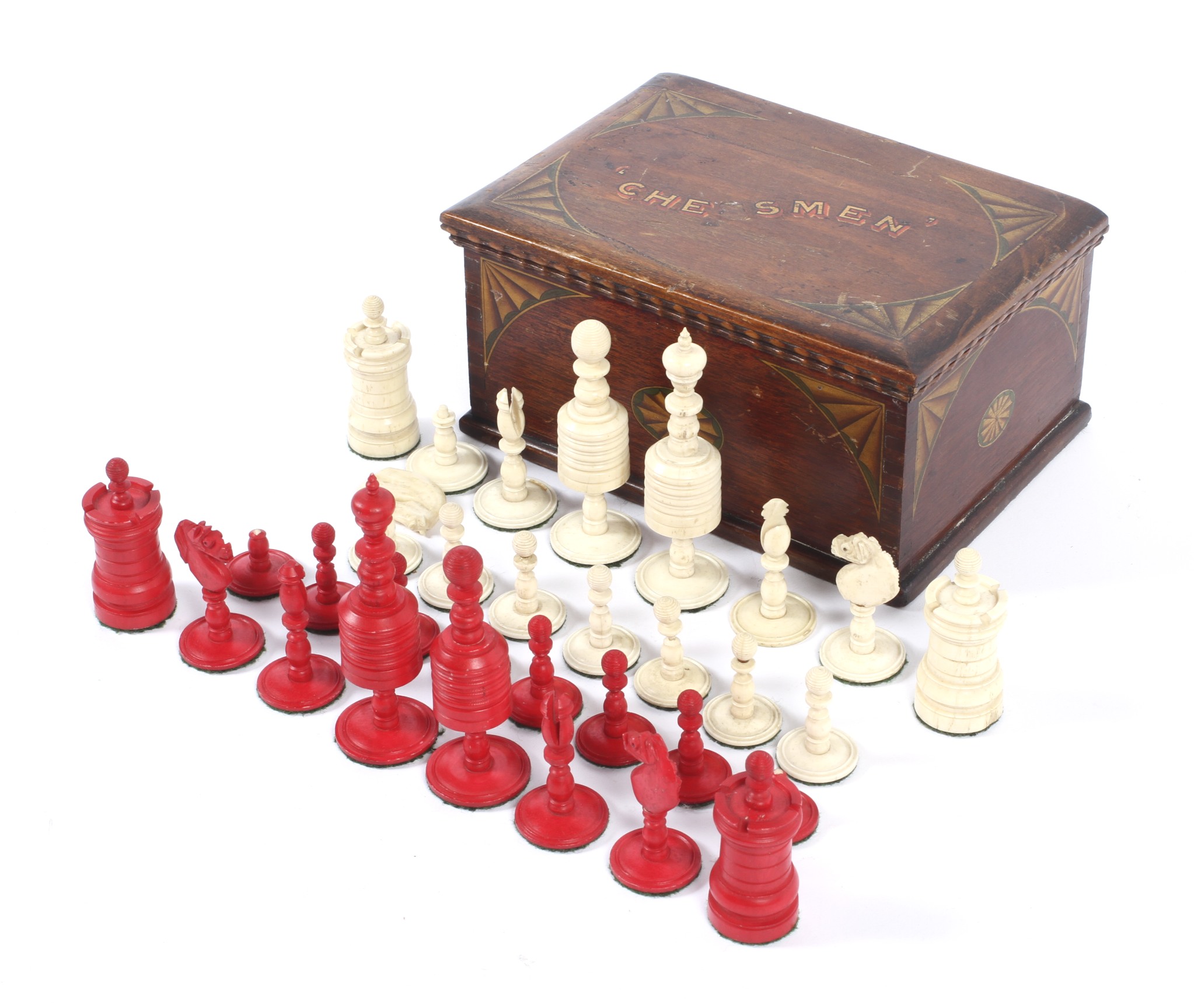 A boxed set of 'Chessmen'.