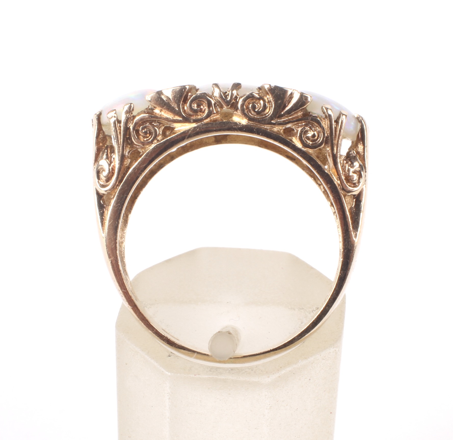 A vintage 9ct gold, opal and diamond carved half-hoop ring. - Image 3 of 4