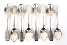 Eight assorted Victorian silver teaspoons. Various makers and ages.
