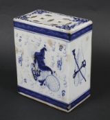 A Chinese porcelain blue and white opium pillow.