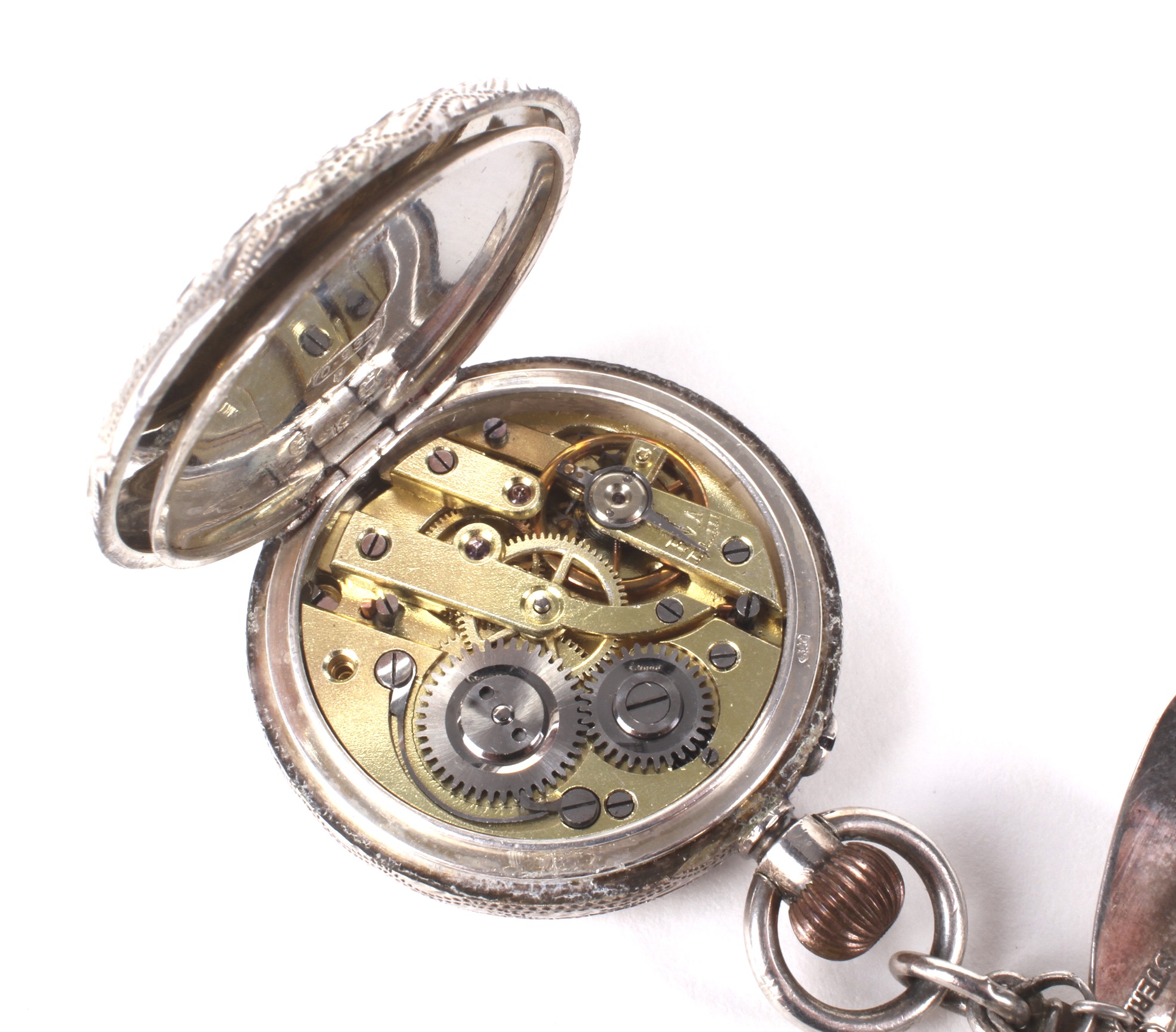 A silver and enamel cased keyless fob watch and fob. - Image 4 of 5