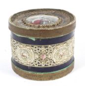 A Late Victorian embossed card cylindrical box and cover.
