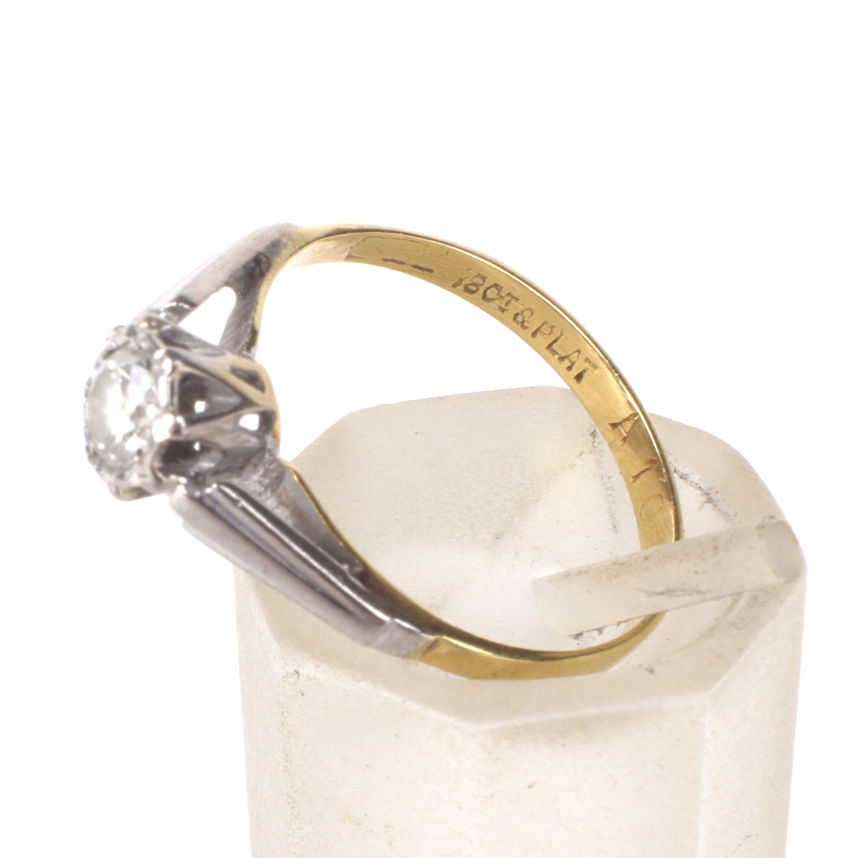 A mid-20th century gold and diamond solitaire ring. The round brilliant approx. 0. - Image 4 of 4