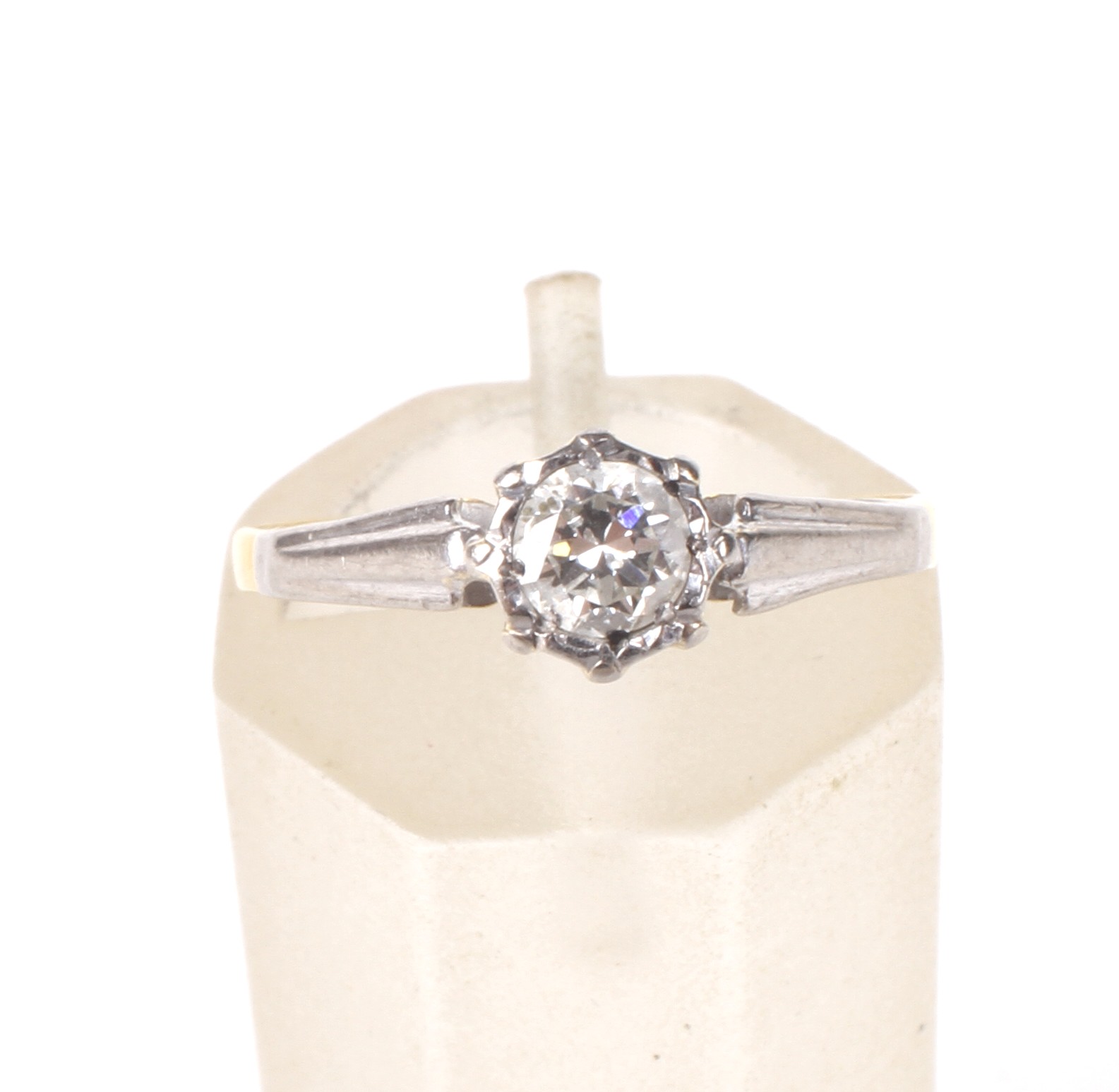 A mid-20th century gold and diamond solitaire ring. The round brilliant approx. 0. - Image 2 of 4