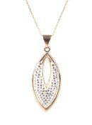 A modern Italian 9ct gold and paste elliptical pendant and a chain.