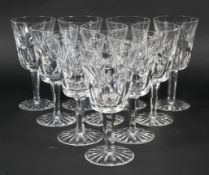 Ten Waterford Crystal Ashling pattern cut-glass water goblets. With etched marks, 17.