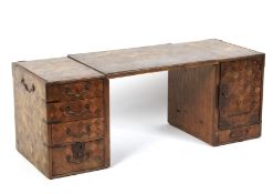 A Japanese Meiji late 19th century parquetry sectional desk top cabinet.