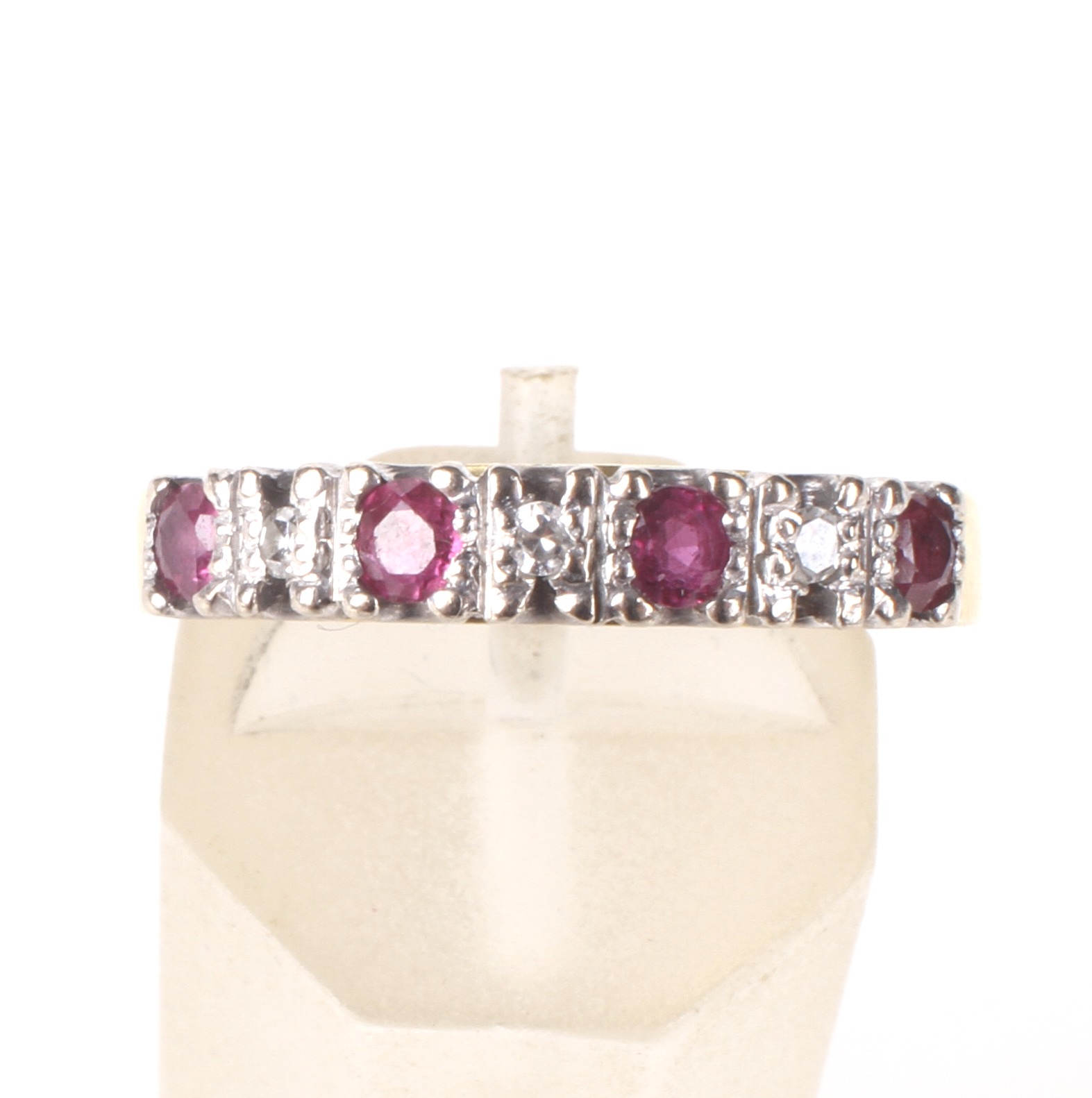 A vintage 18ct gold, ruby and diamond seven stone half-eternity ring. - Image 2 of 4