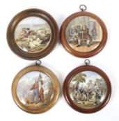 A collection of 19th century pottery prattware pot lids.