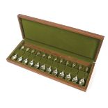 A wooden cased set of silver presentation Horticultural Society Flower Spoons.