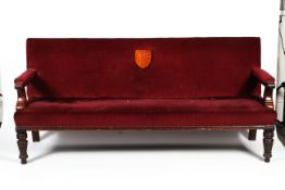 An Edwardian mahogany framed bench sofa of large proportion.