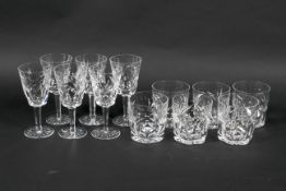 Six Waterford Crystal wine glasses and six whisky glasses in the Ashling pattern.