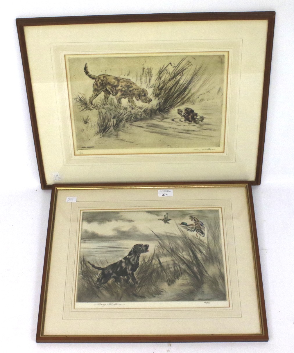 Henry Wilkinson, two signed limited edition hunting scene prints of dogs.