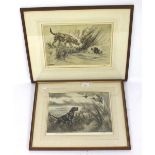 Henry Wilkinson, two signed limited edition hunting scene prints of dogs.