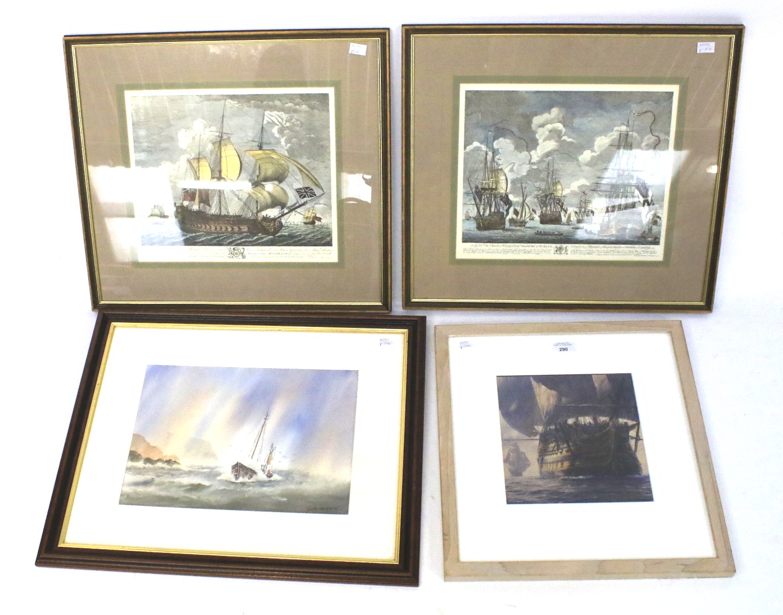 A contemporary maritime watercolour and three prints.