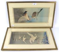 Two early 20th century Japanese woodcut prints by Ohara Koson.