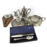 An assortment of silver plate wares.