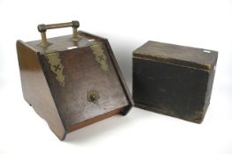 A Victorian wooden coal scuttle and a shoe shiners box.