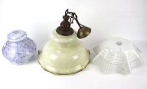 Three assorted glass light shades including a handkerchief glass example.
