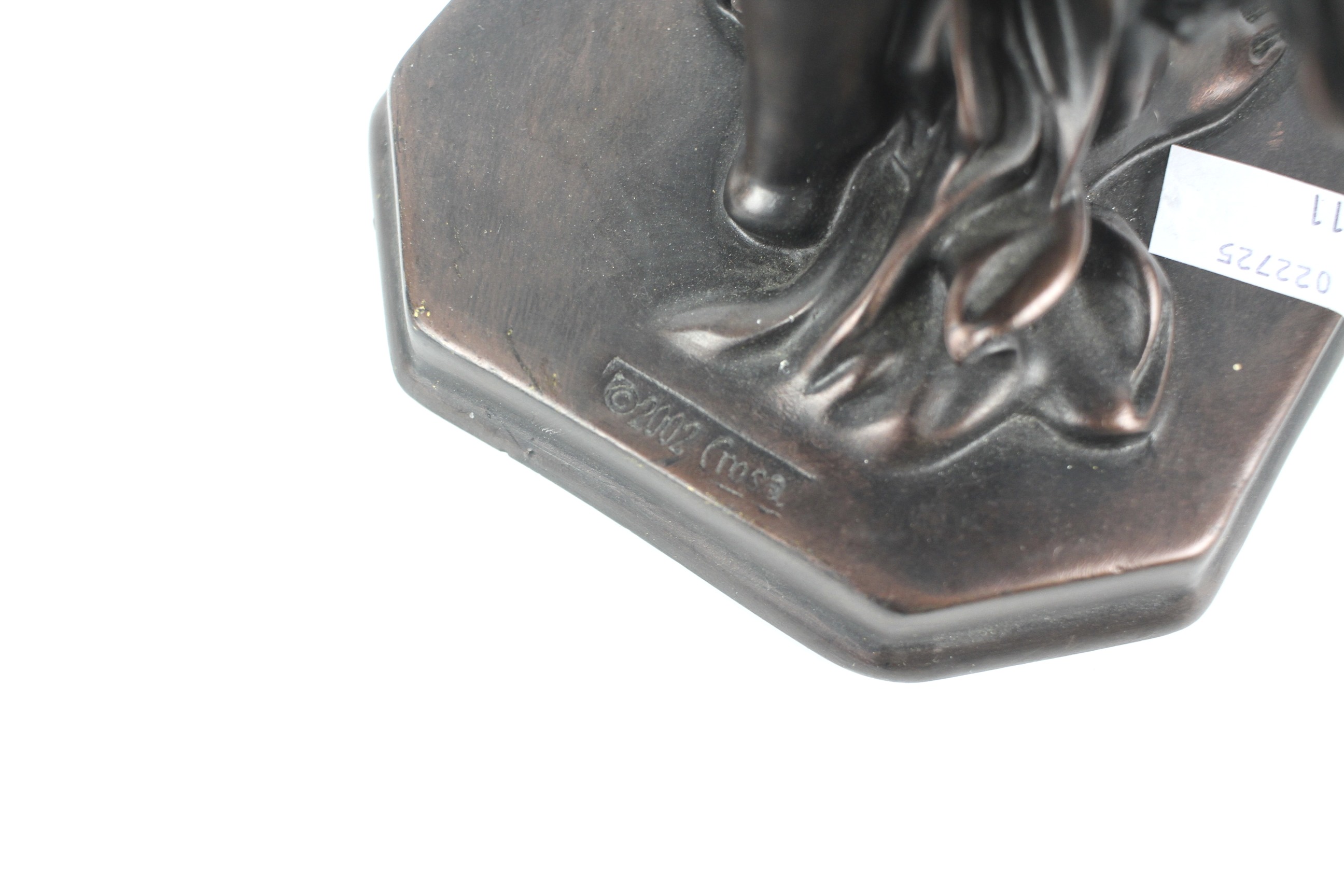 A bronze effect figure group of a pair of lovers embracing. Signed Crosa 2002. H35. - Image 3 of 3