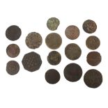 Sixteen 17th century farthings and half pennies.