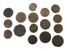 Sixteen 17th century farthings and half pennies.