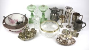 An assortment of silver plate and other metal wares.