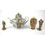 A large Chinese Canton pattern teapot and other oriental ceramics.