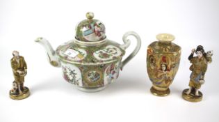 A large Chinese Canton pattern teapot and other oriental ceramics.