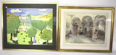 Carole Hokin, painting on paper, and a signed Russel Flint print.