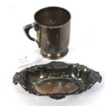 An Edwardian silver tankard and George V silver dish.