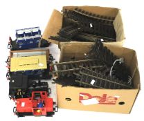 An assortment of vintage Playmobil trains and related accessories.