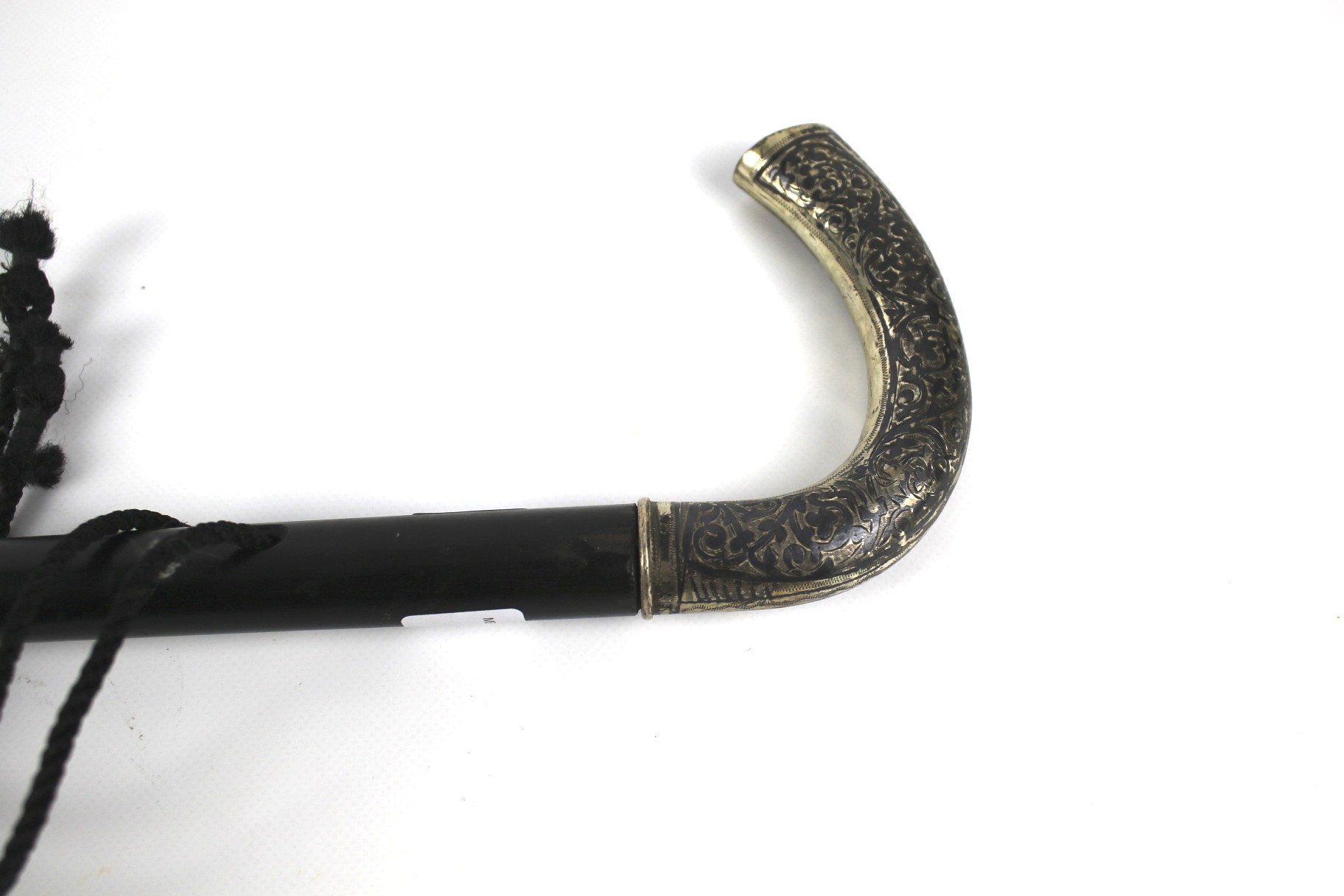 A late 19th/early 20th century Russian silver mounted niello work handled walking cane. - Image 2 of 2