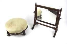 An early 20th century mahogany footstool and a swing mirror.