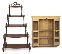 A 20th century wall mounting pine unit and a Victorian mahogany whatnot.