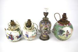 Four 20th century oriental ceramic table lamps.